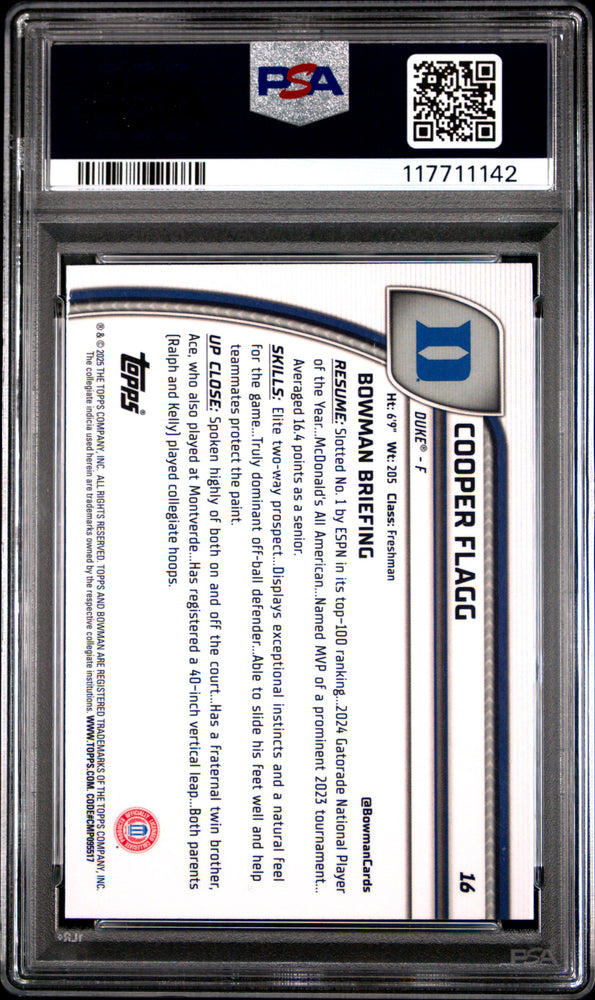 Graded 2024 Topps Bowman Chrome U Cooper Flagg #16 Rookie RC Basketball Card PSA 8 Near Mint (ONLINE ORDER ONLY)