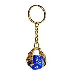 Claw Blue D20 Keychain Featuring Gold Metal Dragon Claw + d20 (Online Only)