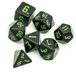 Economy Black Dice (Green font) 7-Dice Set RPG DND (Online Only)
