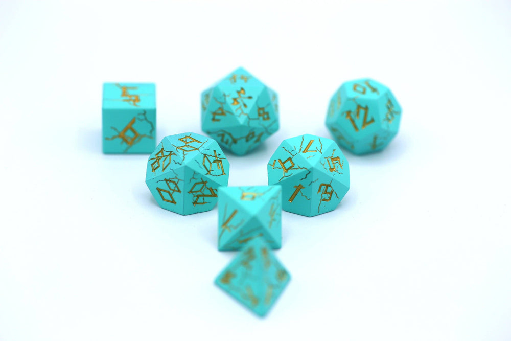 Turquoise with Silver Solid Metal Barbarian Dice Set (ONLINE ORDER ONLY)