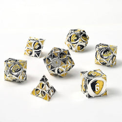 Solid Metal Fighter Class RPG Dice Set - Silver/Yellow/Black (ONLINE ORDER ONLY)