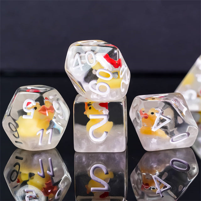 Yellow Duck Red Hat 7-Dice Set w/White Numbers Dnd Dice Set (Online Only)