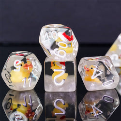 Yellow Duck Red Hat 7-Dice Set w/White Numbers Dnd Dice Set (Online Only)