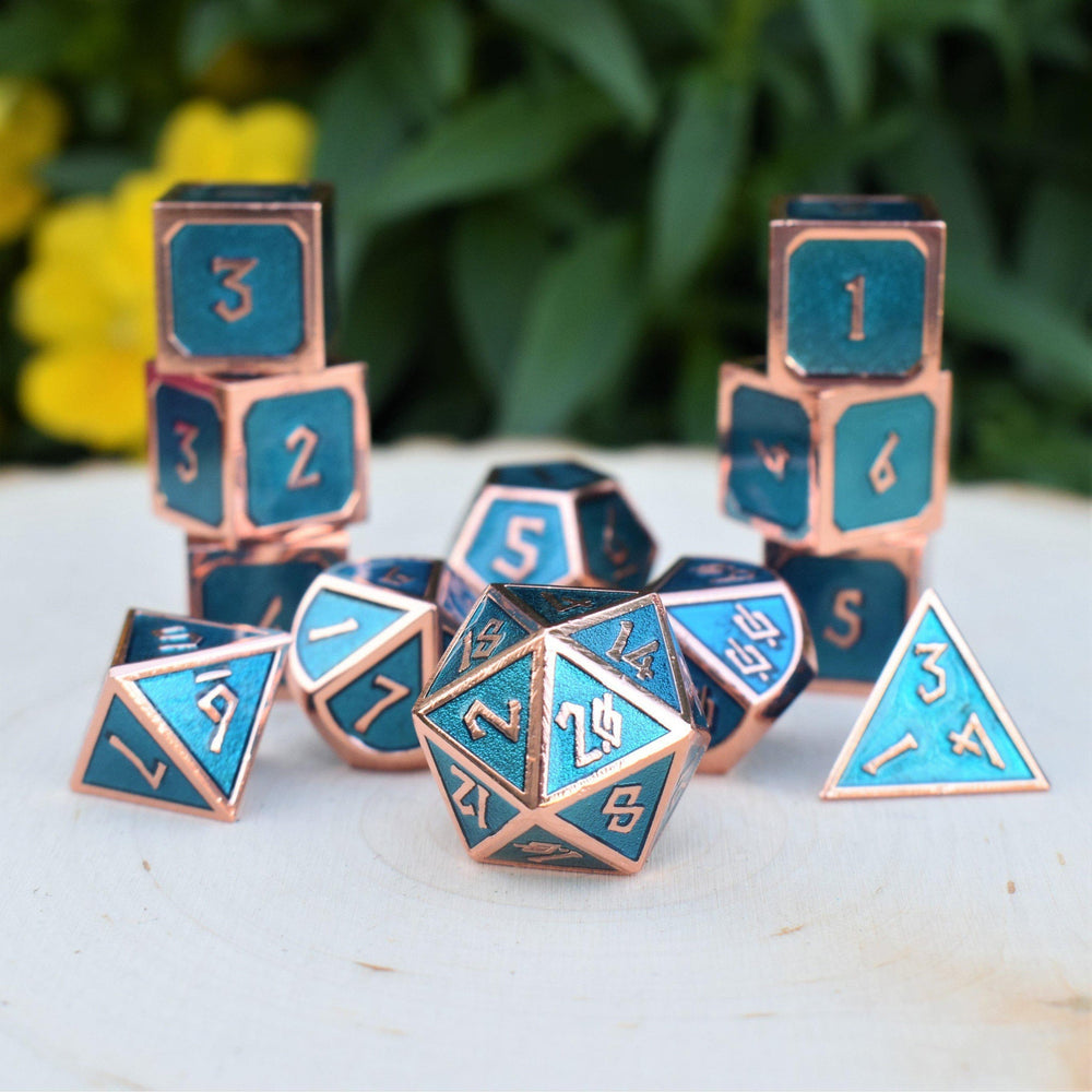 Elder Runes Aqua And Bronze Metal Dice Set (ONLINE ORDER ONLY)