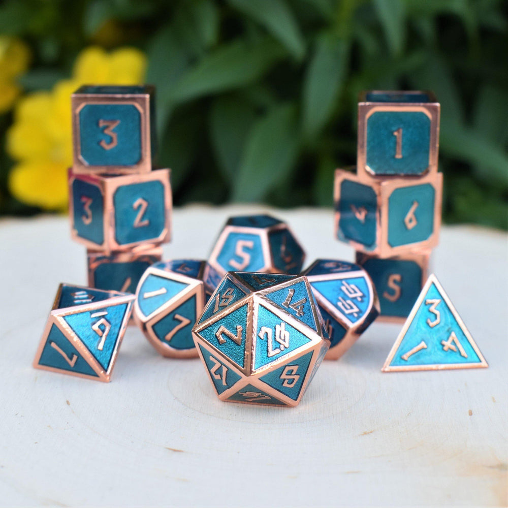 Elder Runes Aqua And Bronze Metal Dice Set (ONLINE ORDER ONLY)