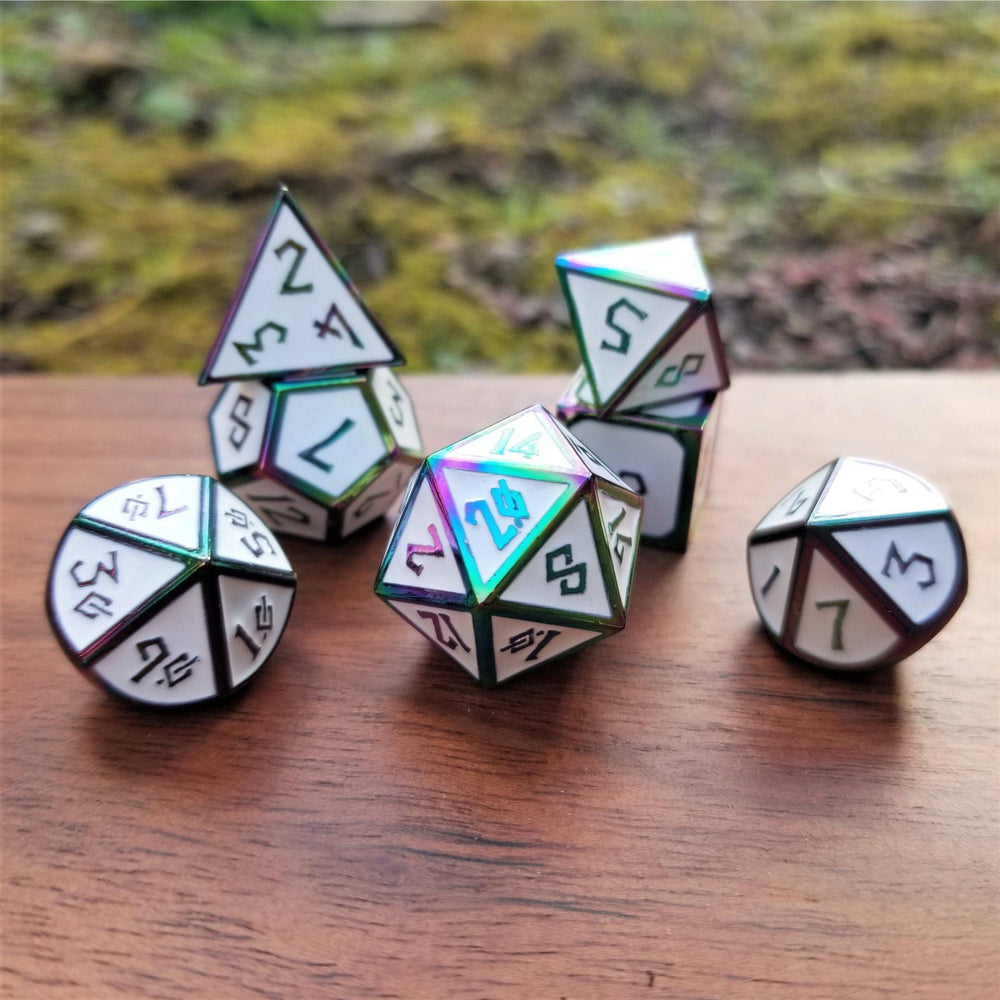 Elder Runes White And Irridescent Metal Dice Set (ONLINE ORDER ONLY)