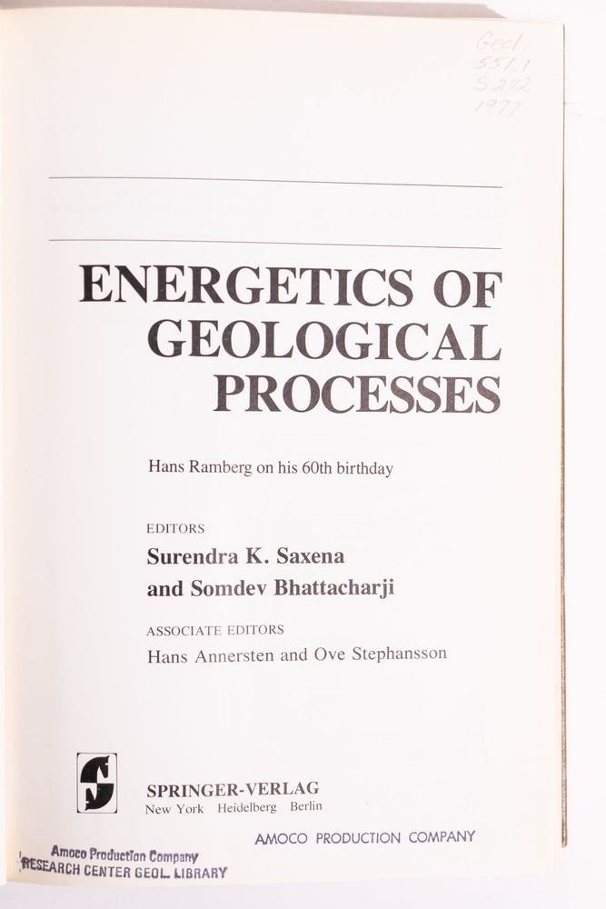 Energetics of Geological Processess (ONLINE ORDER ONLY)
