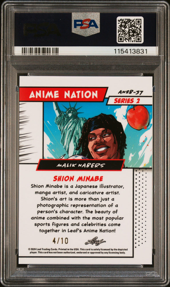 Graded 2024 Leaf Web Exclusives Malik Nabers #37 Anime Nation Series 2 Pink /10 Football Card PSA 8 Near Mint (ONLINE ORDER ONLY)