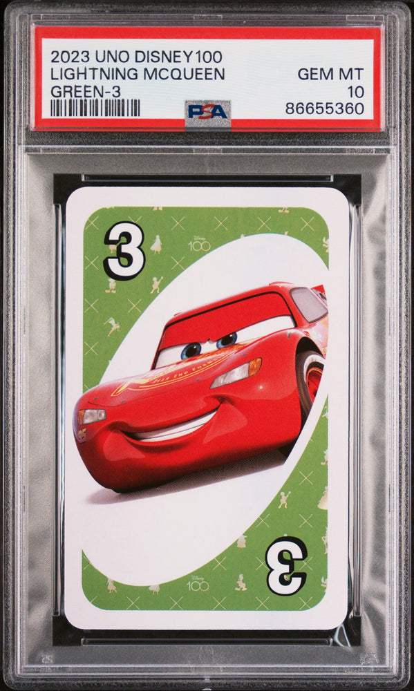 2023 UNO DISNEY 100 LIGHTNING McQUEEN GREEN 3 PSA 10 (Online Order Only)