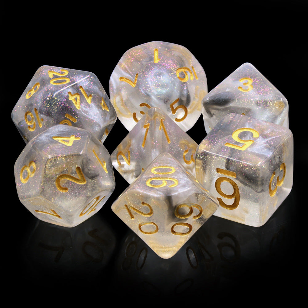 Sky Haze: Clear w/Purple Glitter Iridescent Effect 7-Dice Set (Online Only)