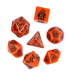 Halloween Orange w/Black | Pumpkin/Ghost/Bat/Cauldron 7-Dice Set DND (Online Only)
