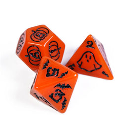 Halloween Orange w/Black | Pumpkin/Ghost/Bat/Cauldron 7-Dice Set DND (Online Only)