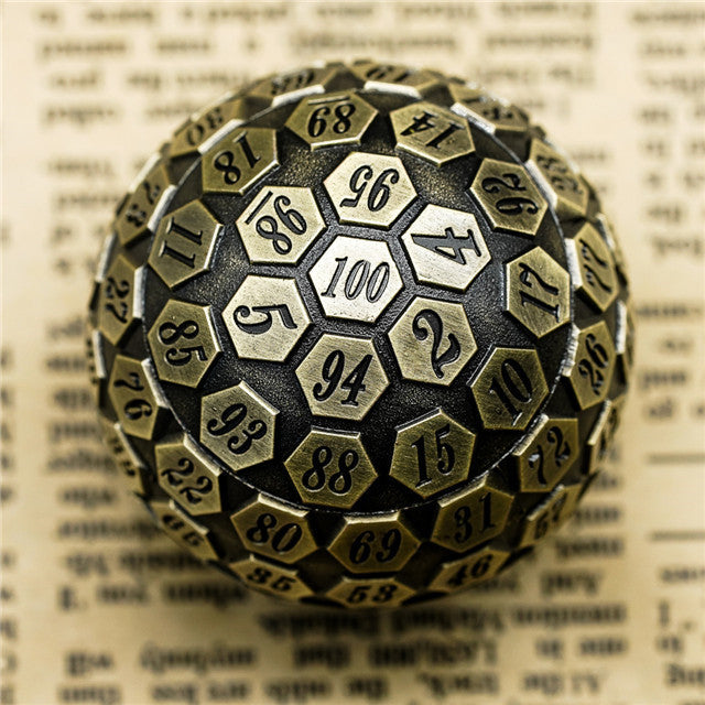 Metal Single 100 Sided Polyhedral Dice (D100) | Brass Color Solid (45mm) (Online Only)