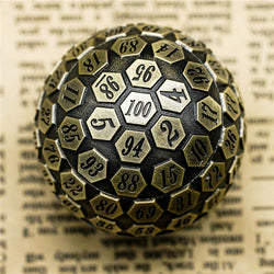 Metal Single 100 Sided Polyhedral Dice (D100) | Brass Color Solid (45mm) (Online Only)