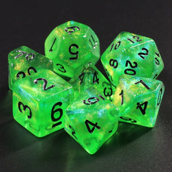 Forest Green Glitter with Black Numbering 7-Dice Set RPG (Online Only)