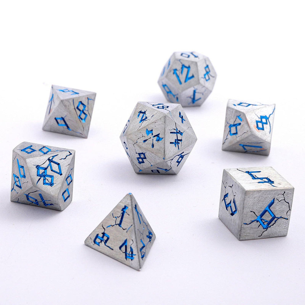 Barbarian Solid Metal Polyhedral Dice Set - Matte Silver Blue (ONLINE ORDER ONLY)