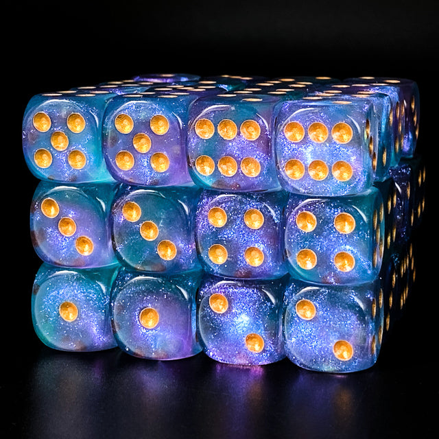 Cyan 16mm Glitter Pipped Dice (Online Only)