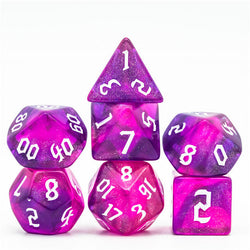 Purple + Red Glitter Party Dice (White font) 7-Dice Set RPG DND (Online Only)