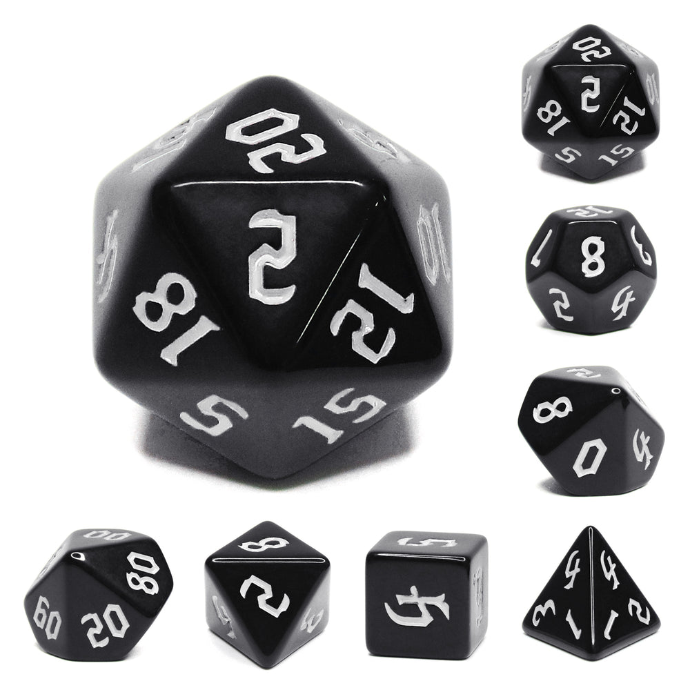 Economy Black Dice (White font) 7-Dice Set RPG DND (Online Only)