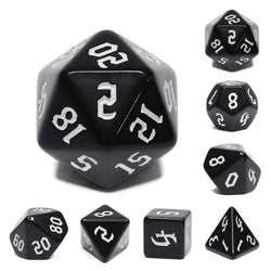 Economy Black Dice (White font) 7-Dice Set RPG DND (Online Only)