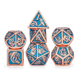 Copper with Light Blue Solid Metal Dragon Dice set (ONLINE ORDER ONLY)