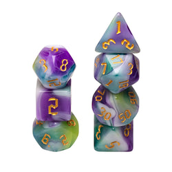 Siberian Iris 7-Dice Set Purple/White/Green w/Gold Numbers Dnd Dice Set (Online Only)