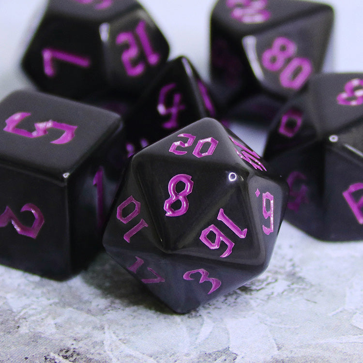 Economy Black Dice (Purple font) 7-Dice Set RPG DND (Online Only)