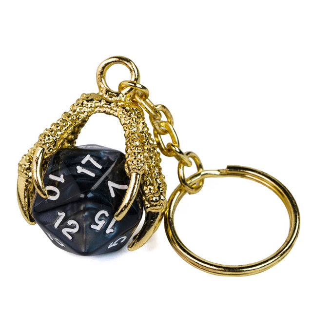 Claw Black D20 Keychain Featuring Gold Metal Dragon Claw + d20 (Online Only)