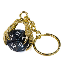 Claw Black D20 Keychain Featuring Gold Metal Dragon Claw + d20 (Online Only)