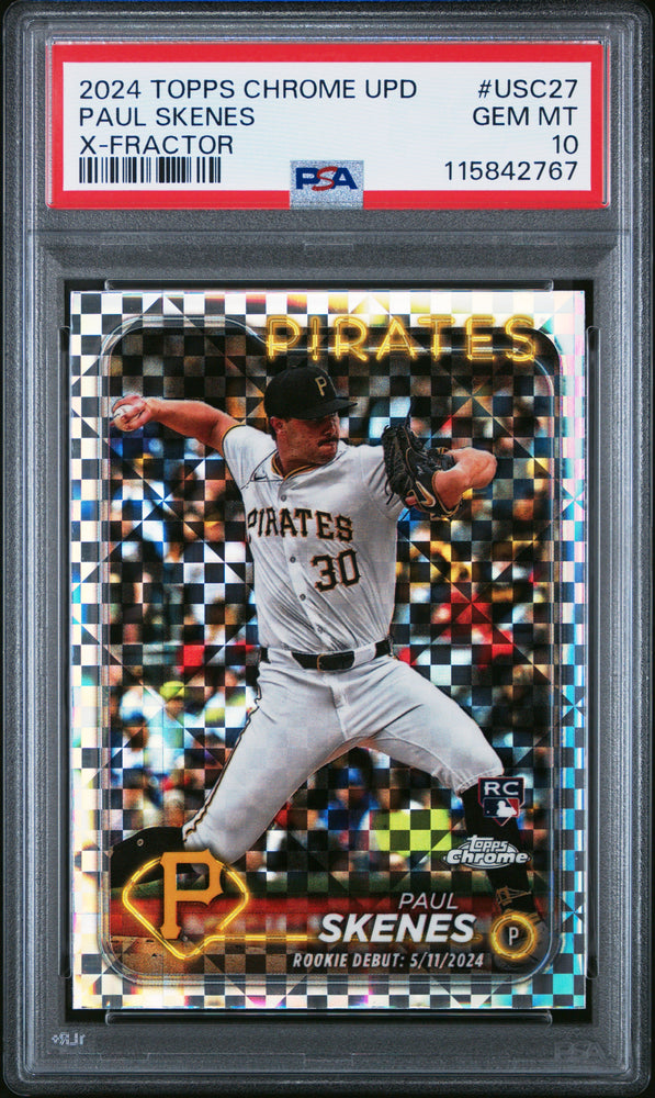Graded 2024 Topps Chrome Update Paul Skenes #USC27 XFractor Rookie RC Baseball Card PSA 10 Gem Mint (ONLINE ORDER ONLY)