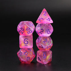 Cheshire Glitter Pink with Purple Numbering 7-Dice Set RPG (Online Only)