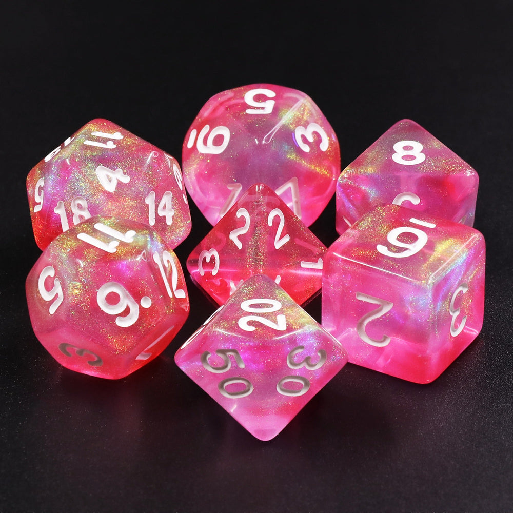 Pink Bunny Glitter Pink with White Numbering 7-Dice Set RPG (Online Only)