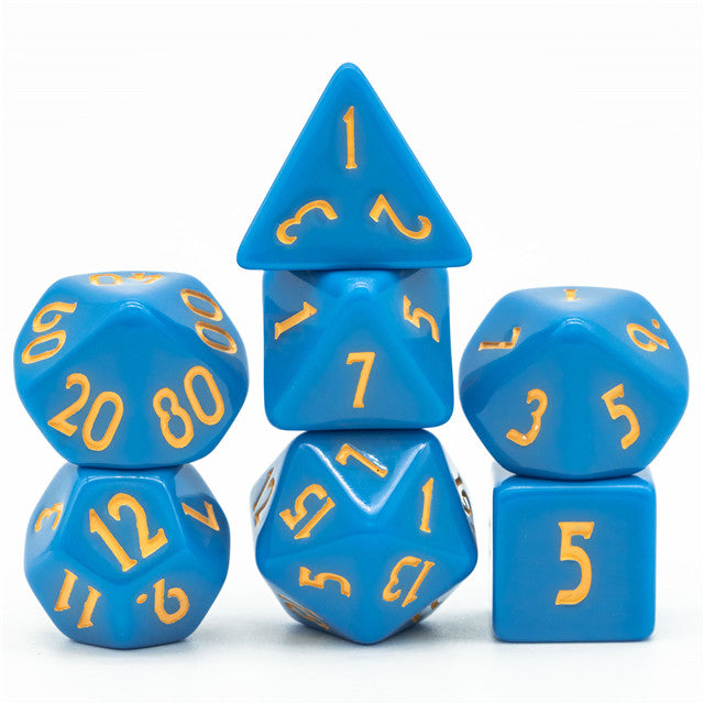 Light Blue Homage 7-Dice Set w/Yellow Numbers Minimalist (Online Only)