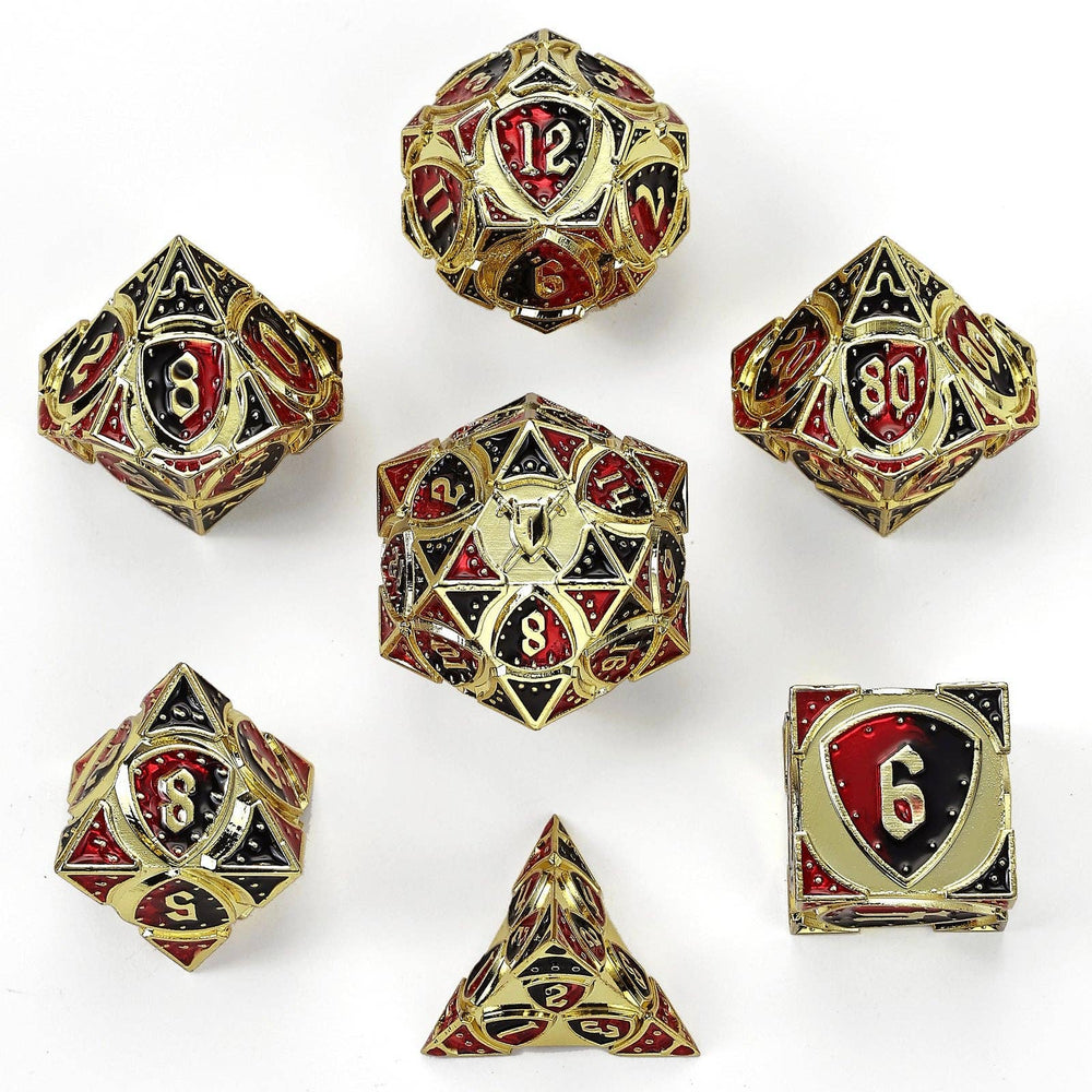 Solid Metal Fighter Class RPG Dice Set - Gold w/ Red & Black (ONLINE ORDER ONLY)