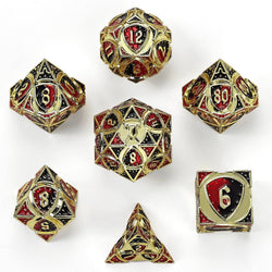 Solid Metal Fighter Class RPG Dice Set - Gold w/ Red & Black (ONLINE ORDER ONLY)