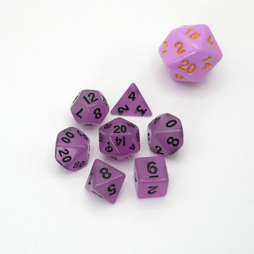 Fey Lights - Glowing - 7 Piece DnD Dice Set | Mini Acrylic RPG Gaming Dice (ONLINE ORDER ONLY)