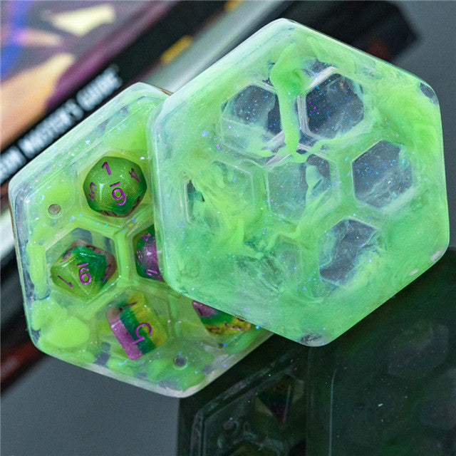 Resin Hexagon Box for Dnd Dice Case (Glitter Green） (Online Only)