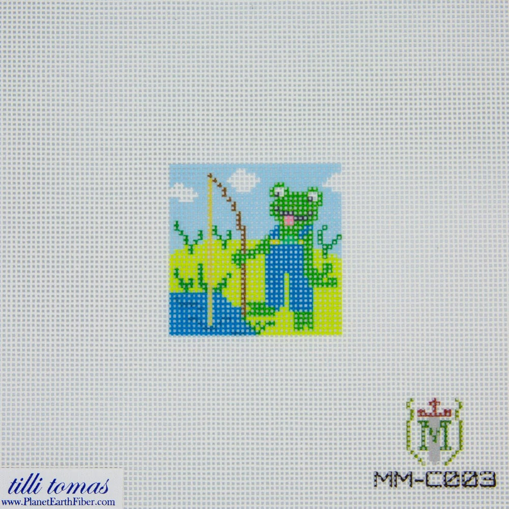 Fishing Frog Needlepoint Canvas – 2"x2", 18 Mesh by Misty Morrow (ONLINE ORDER ONLY)
