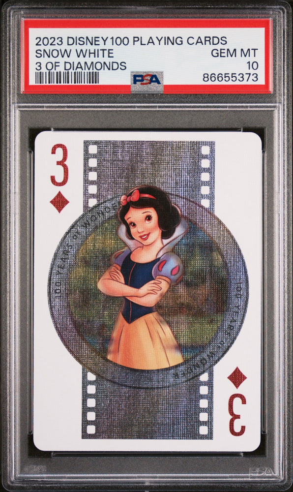 2023 DISNEY 100 PLAYING CARDS SNOW WHITE 3 OF DIAMONDS PSA 10 (Online Order Only)