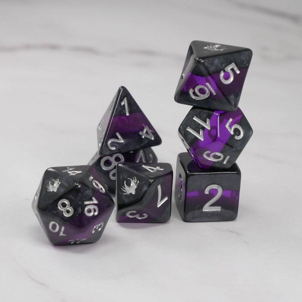 Forgotten Amethyst - 7 Piece DnD Dice Set | Acrylic RPG Gaming Dice (ONLINE ORDER ONLY)