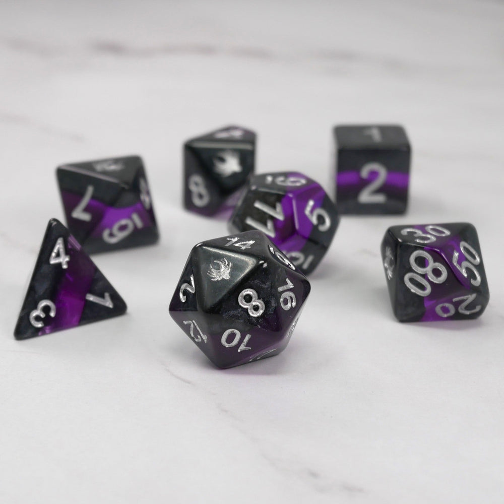 Forgotten Amethyst - 7 Piece DnD Dice Set | Acrylic RPG Gaming Dice (ONLINE ORDER ONLY)