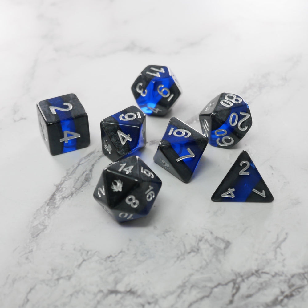 Forgotten Sapphire - 7 Piece DnD Dice Set | Acrylic RPG Gaming Dice (ONLINE ORDER ONLY)