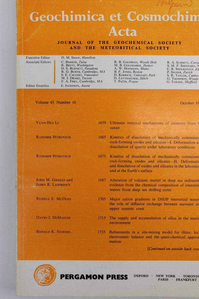 Geochimica et Cosmochimica Acta Journals (ONLINE ORDER ONLY)