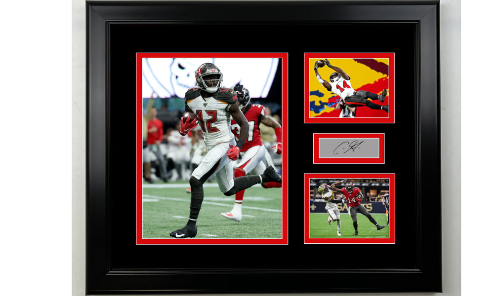Framed Chris Godwin Tampa Bay Buccaneers Facsimile Laser Engraved Signature Football 14x11 3 Photo Collage (ONLINE ORDER ONLY)