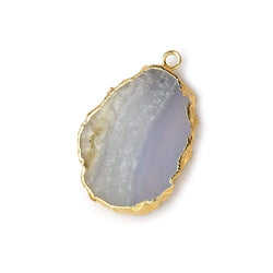 Gold Leafed Blue Chalcedony & Matrix plain slice Pendant 1 focal bead 26x19mm (ONLINE ORDER ONLY)