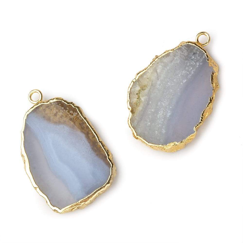 Gold Leafed Blue Chalcedony & Matrix plain slice Pendant 1 focal bead 26x19mm (ONLINE ORDER ONLY)