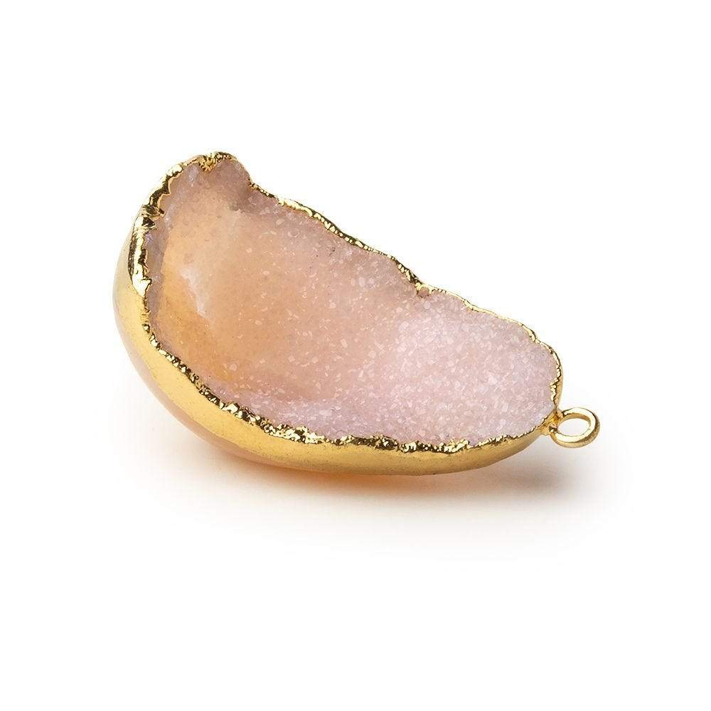 Gold Leafed Petal Pink Concave Drusy Pendant 1 focal bead 32x21x15mm  A Grade (ONLINE ORDER ONLY)
