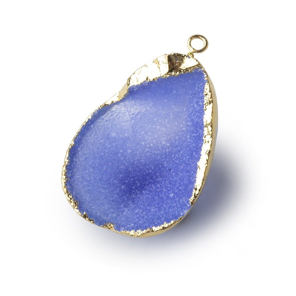 Gold Leafed Ultramarine Blue Concave Drusy Pendant 1 focal bead 31x29x16mm  A Grade (ONLINE ORDER ONLY)