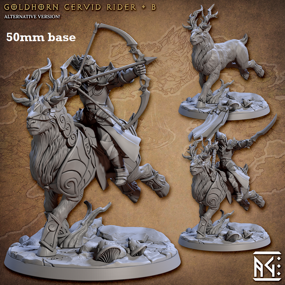 Goldhorn Cervid Riders: Sculpt B (High Elf Calvary Unit) (Online Order Only)
