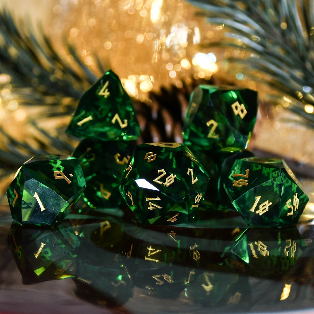 Emerald Multifaceted Glass Dice Set (ONLINE ORDER ONLY)